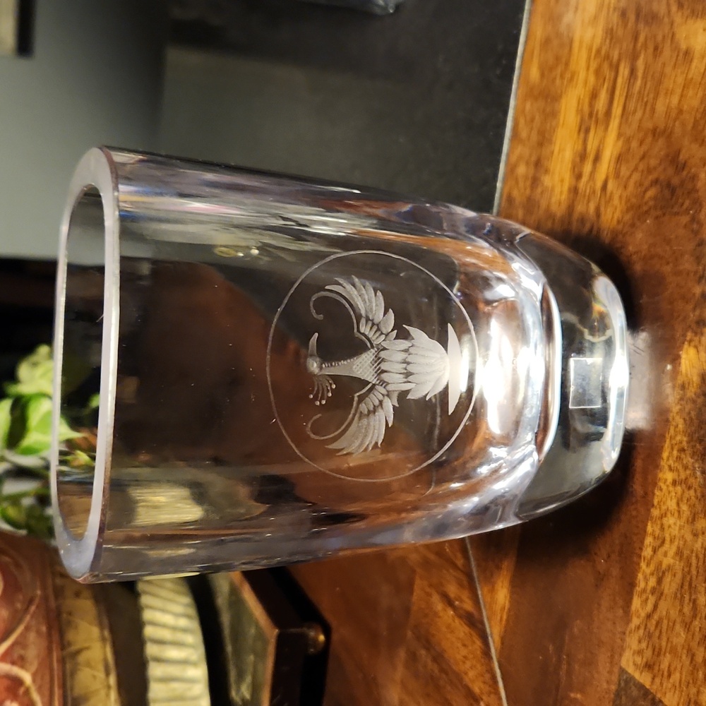 Vtg strombergshyttan Clear 6" X4 Bird Motif Art Glass Vase